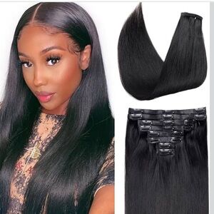 18” Seamless Pu Clip in Hair Extensions Remy Human Hair Straight 8Pcs 120g #1B